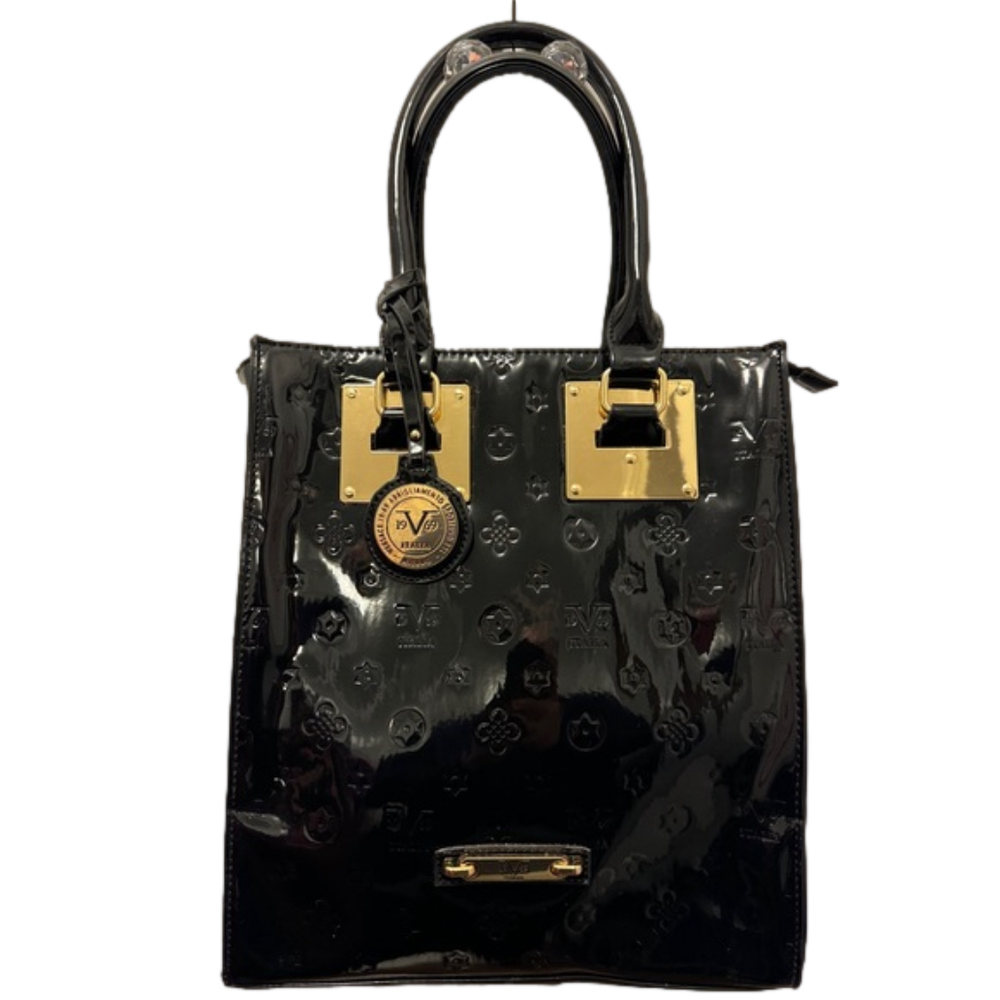 🔥 Versace 1969 abbigliamento sportivo Desia black embossed patent leather tote